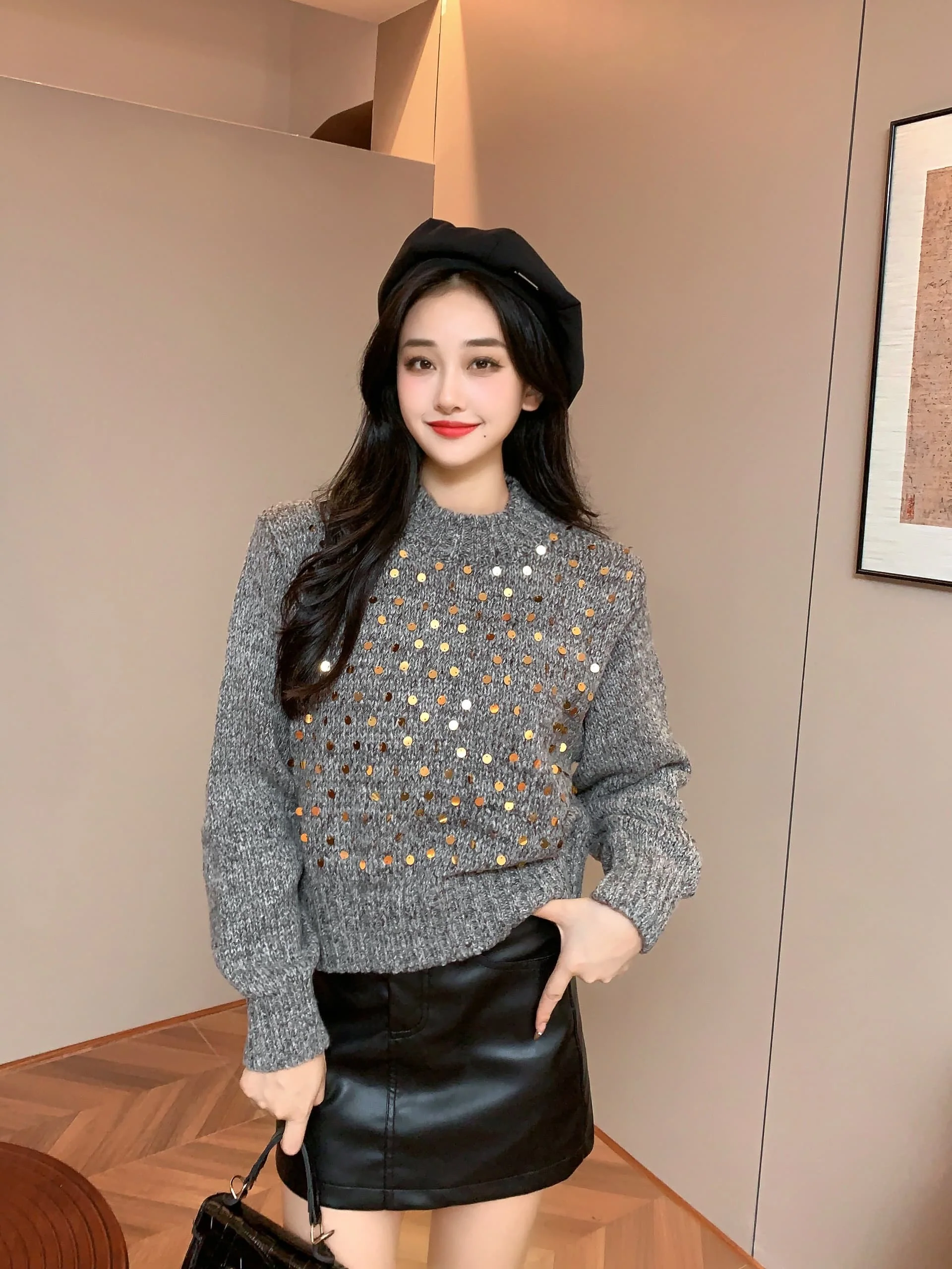 Adele Statement Woolen Sweater with Sequin Detail - Image 4