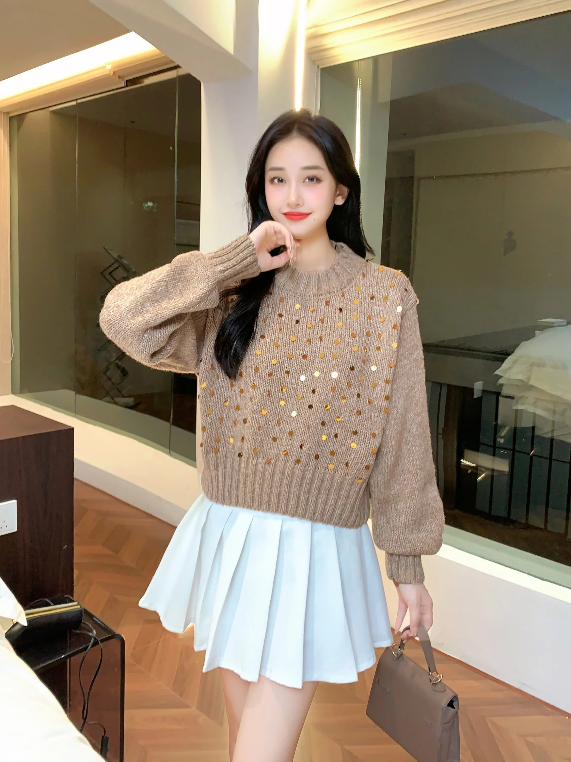 Adele Statement Woolen Sweater with Sequin Detail - Image 5
