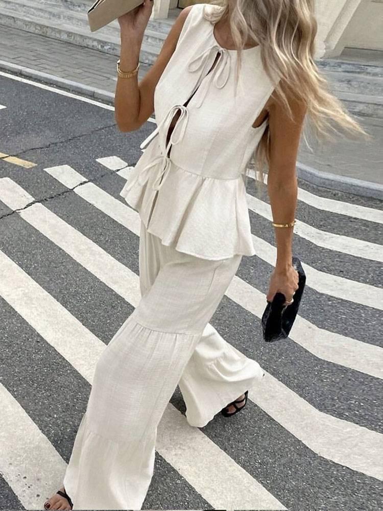 Aderyn Statement Linen Suit Set In Off White - Image 2