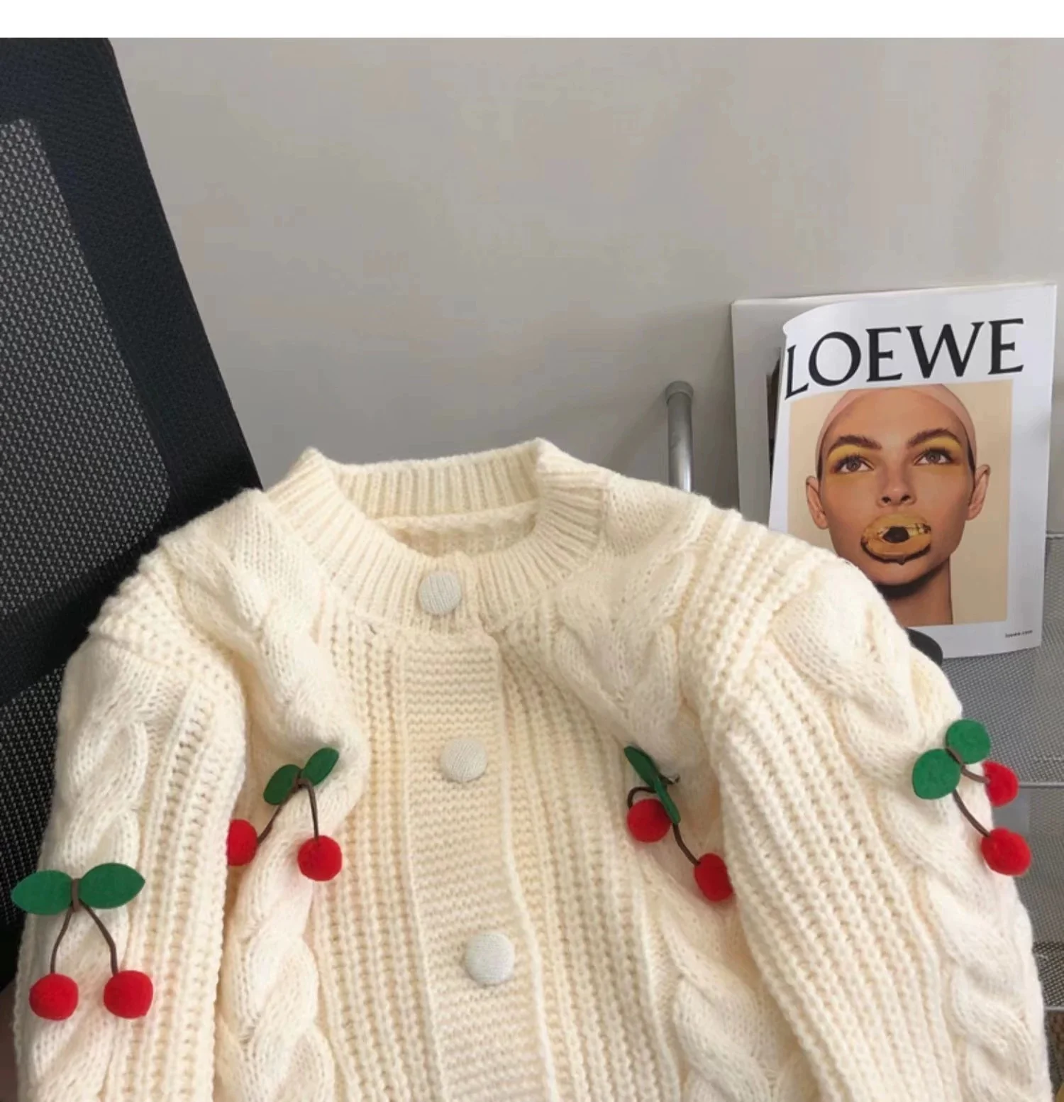 Alaine Statement Woolen Sweater with Cherry Detail - Image 2