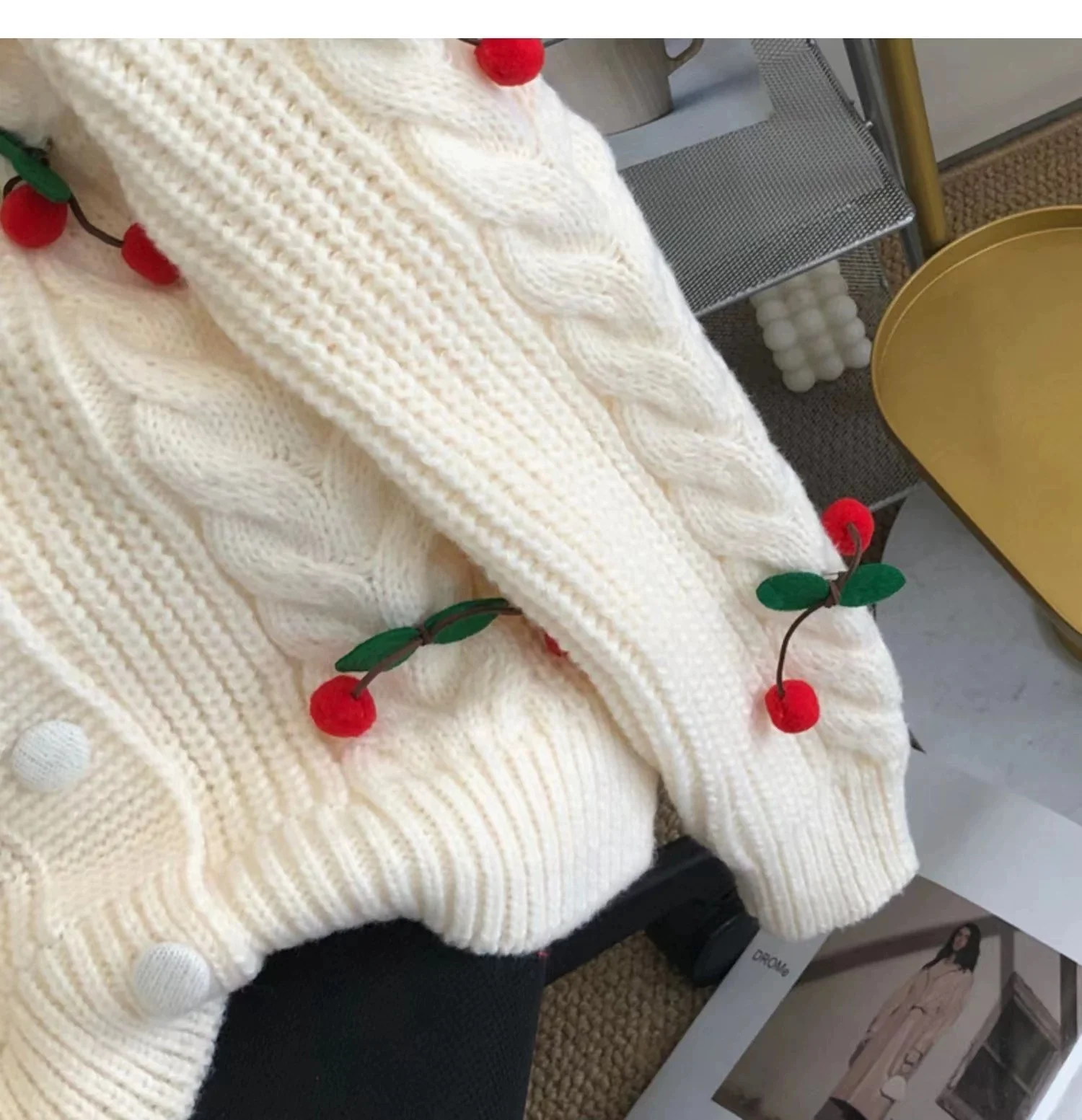Alaine Statement Woolen Sweater with Cherry Detail - Image 3
