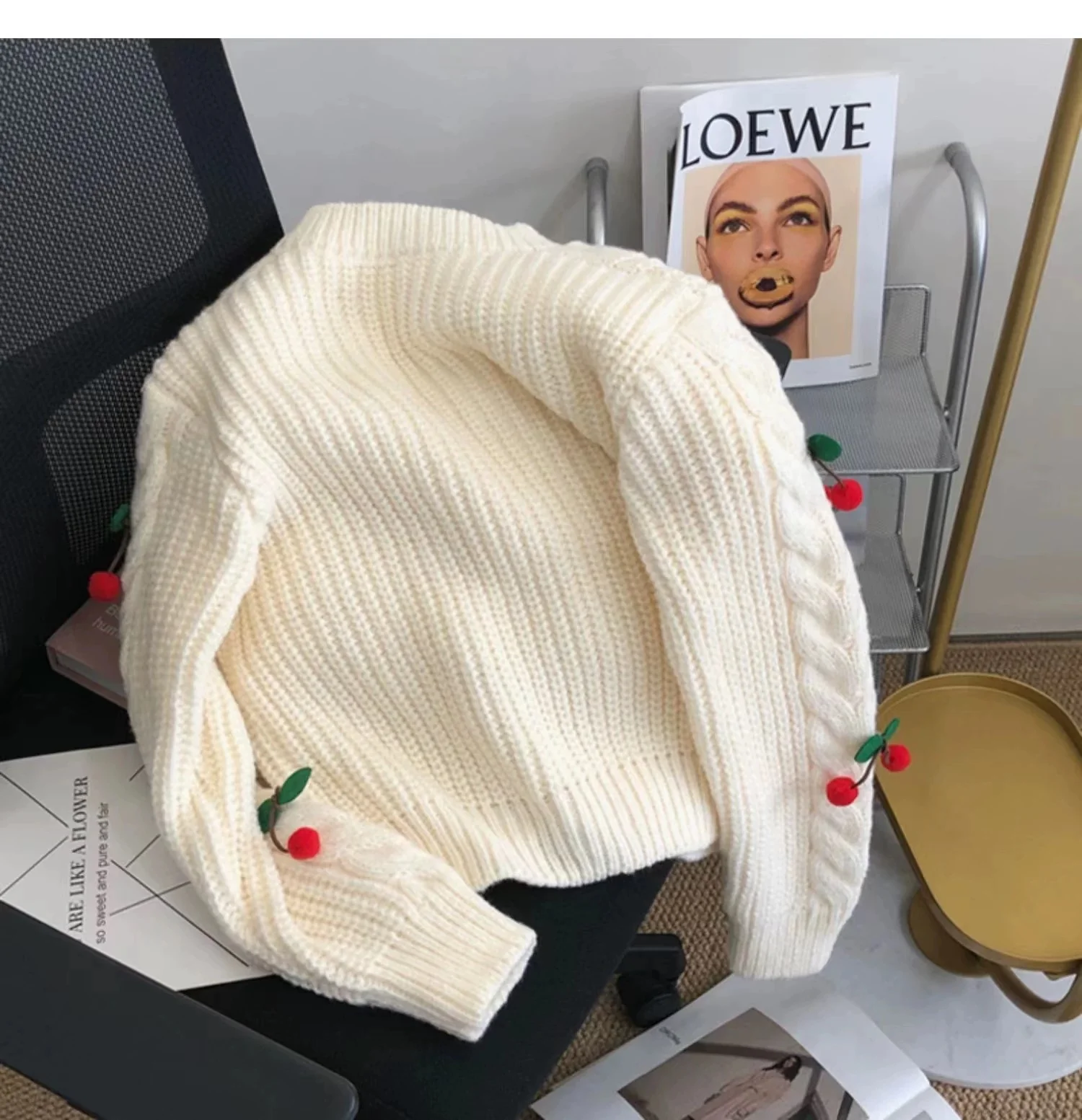 Alaine Statement Woolen Sweater with Cherry Detail - Image 4