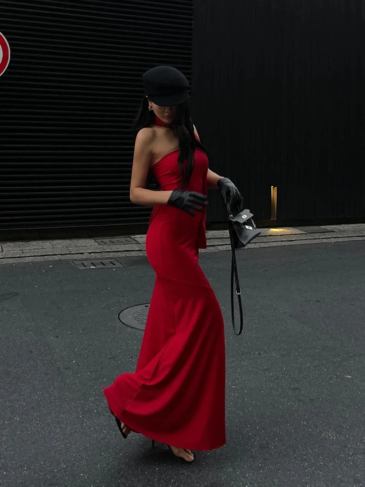 Alamea Offshoulder Statement Dress with Scarf in Red - Image 3