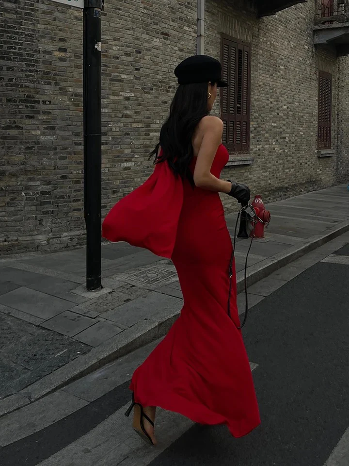 Alamea Offshoulder Statement Dress with Scarf in Red - Image 5