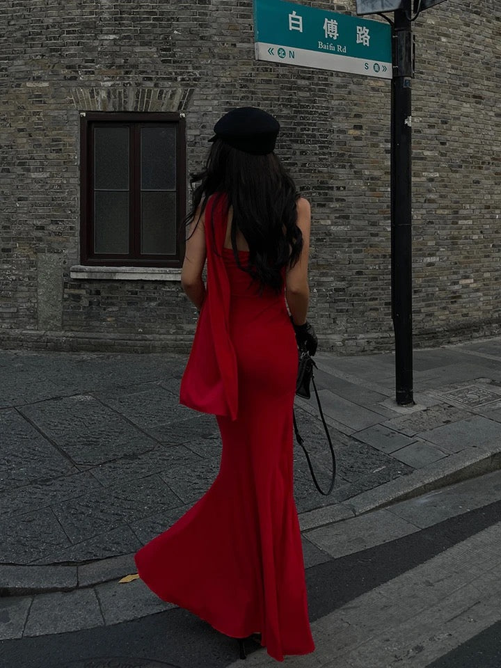 Alamea Offshoulder Statement Dress with Scarf in Red - Image 7