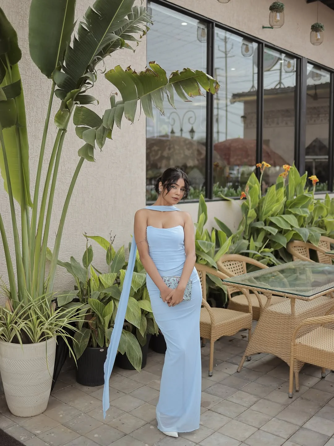 Alara Summer Set of Top And Skirt With Scarf In Sky Blue - Image 13