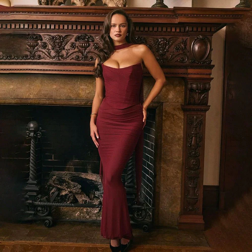 Alara Summer Set of Top And Skirt With Scarf In Maroon - Image 13