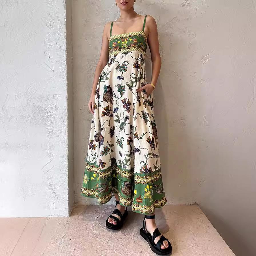 Alaric Printed Holiday Dress In Green - Image 4