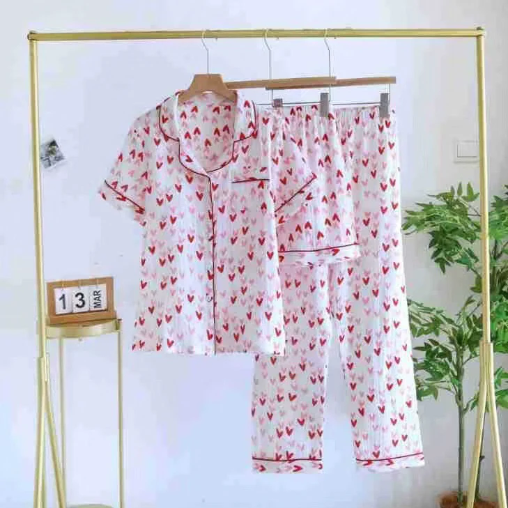 Alba Heart Cotton Nightsuit Set Of 3 In Red
