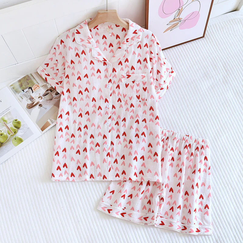 Alba Heart Cotton Nightsuit Set Of 3 In Red - Image 2