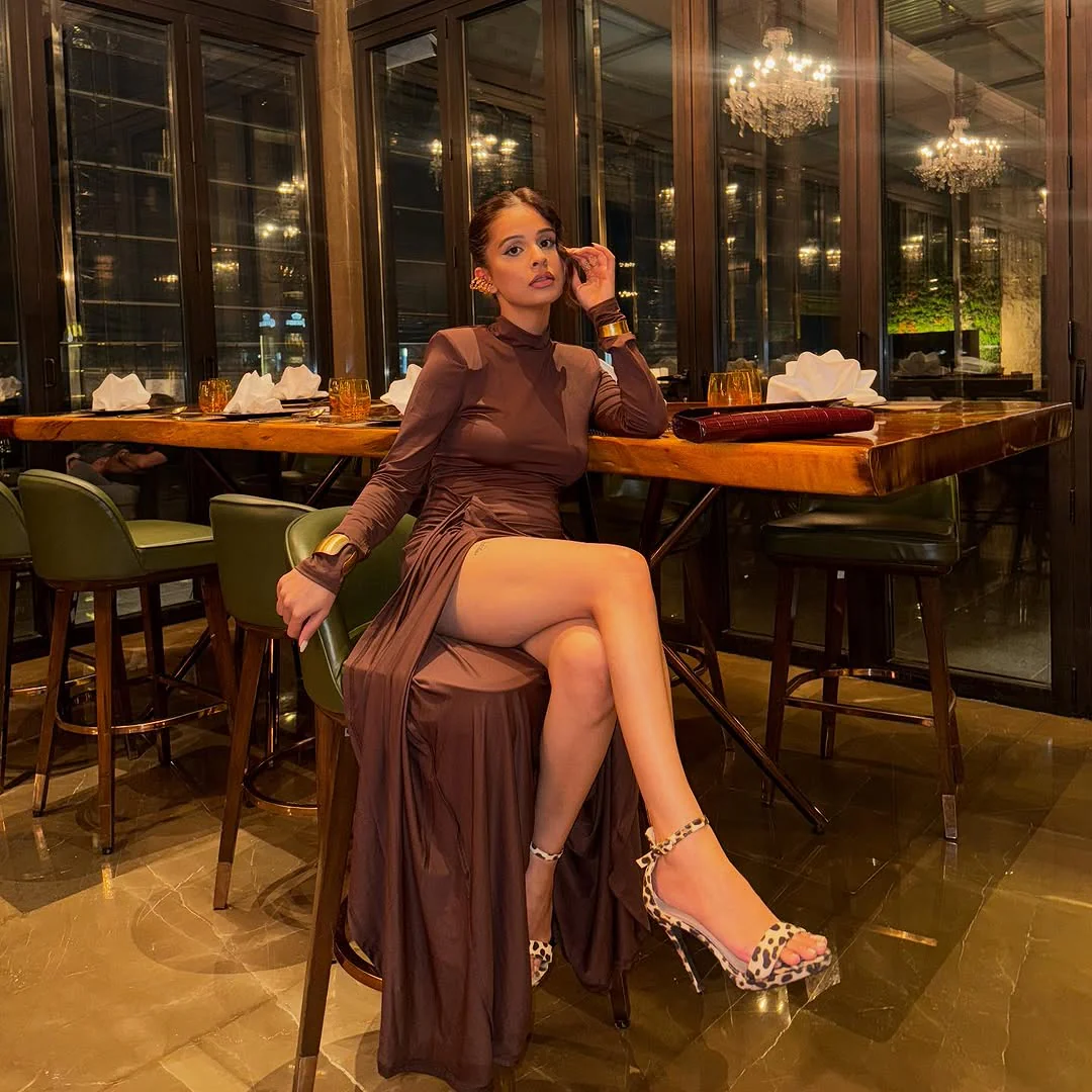 Alina Statement Slit Cut Maxi Dress In Brown - Image 7