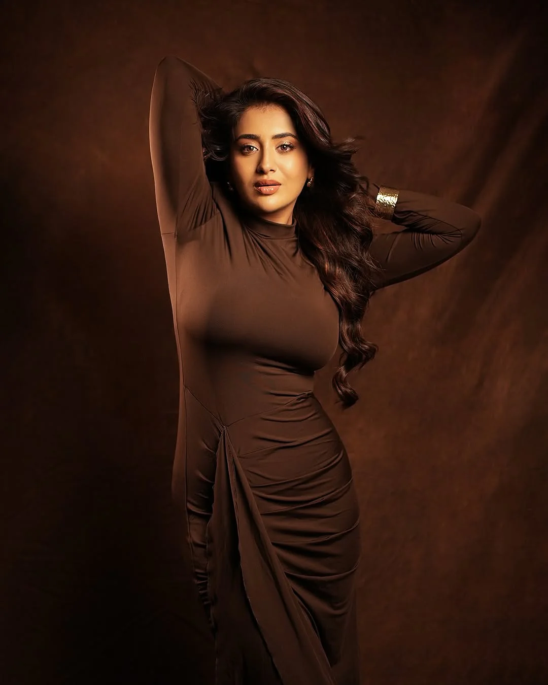 Alina Statement Slit Cut Maxi Dress In Brown - Image 8