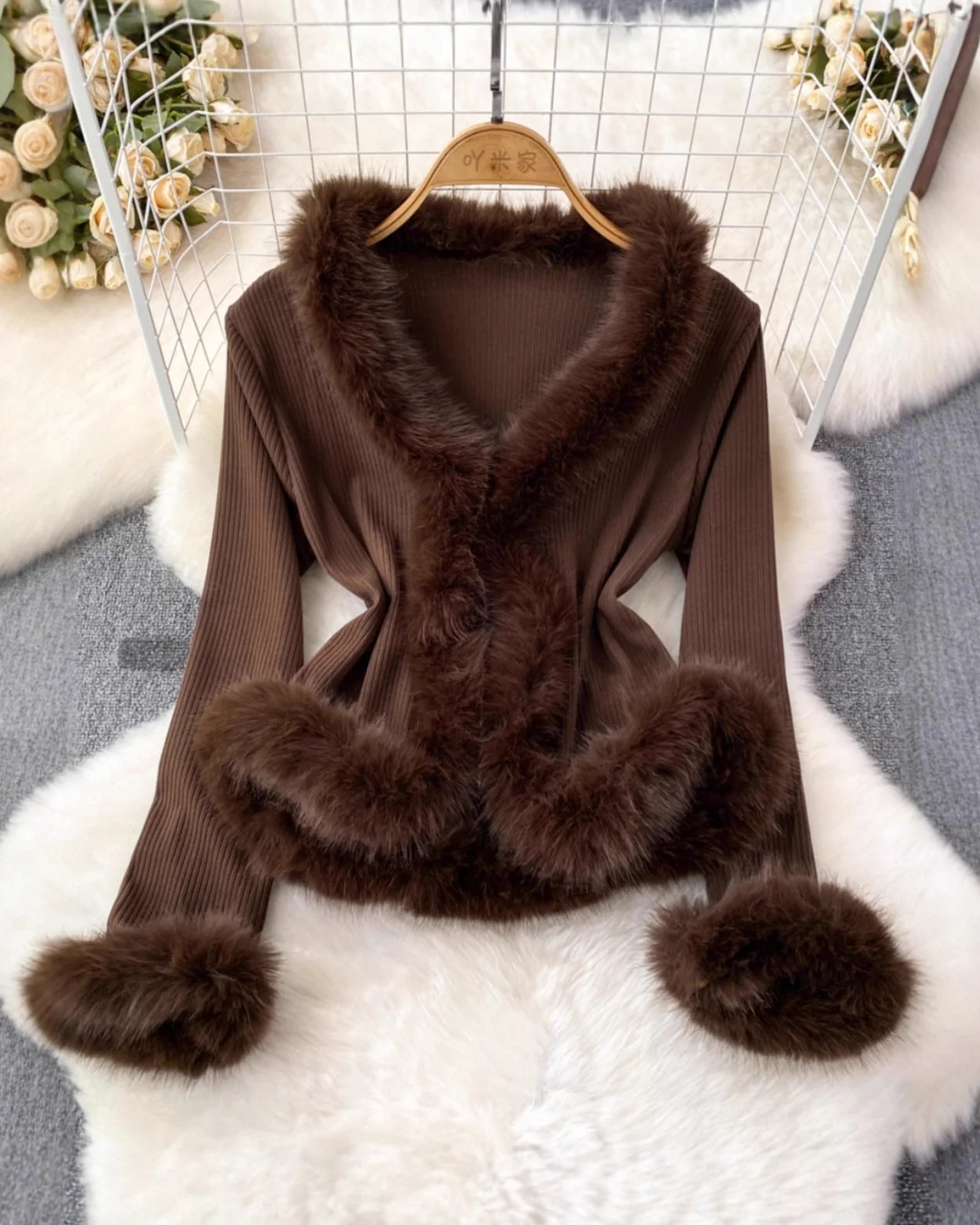 Alizee Fur Cardigan In Brown - Image 2