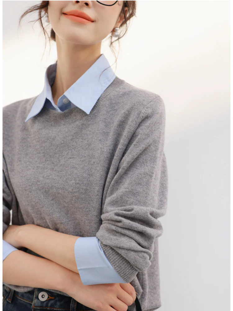 Ambre Statement Shirt With Attached Sweater In Grey - Image 5