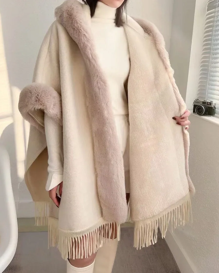 Amelia Fleece Winter Capes With Fur Cap - Image 3