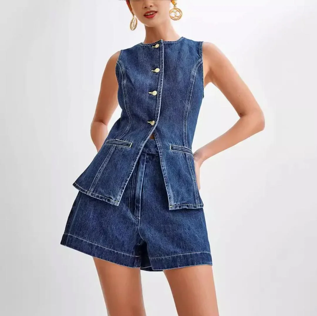 Amreah Statement Denim Coord In Navy Blue
