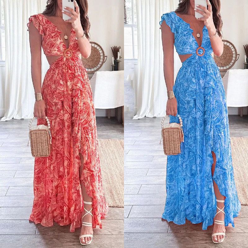 Anni Floral Summer Maxi Dress In Blue - Image 2