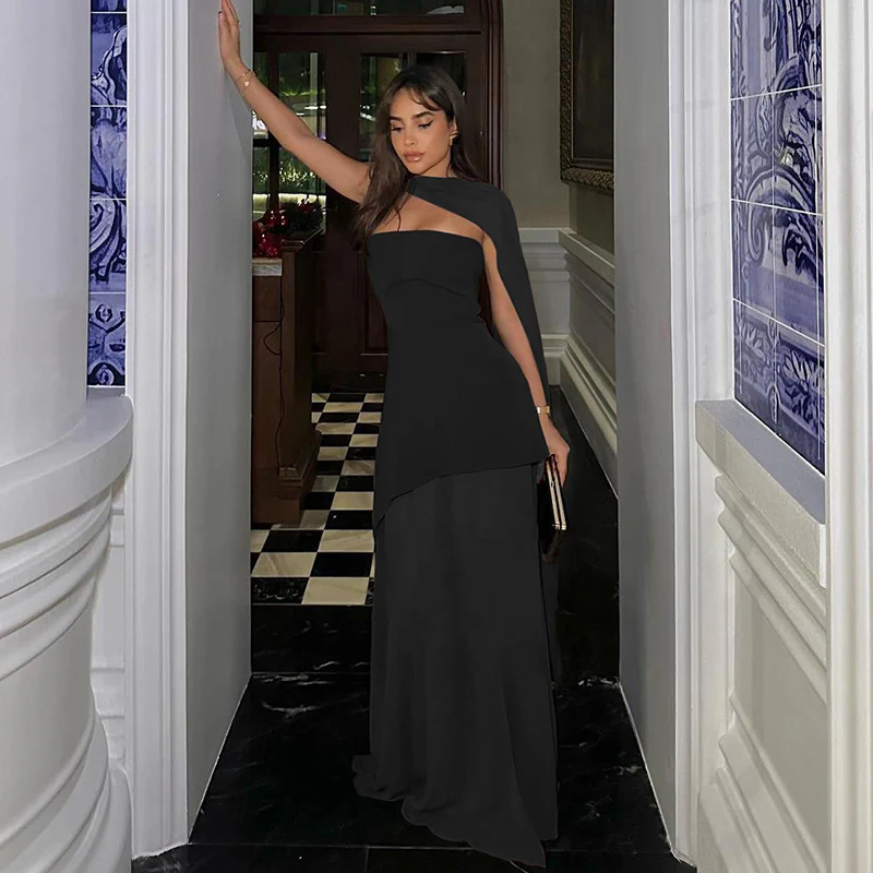 Annora Off-Shoulder Maxi Dress With Scarf In Black - Image 2