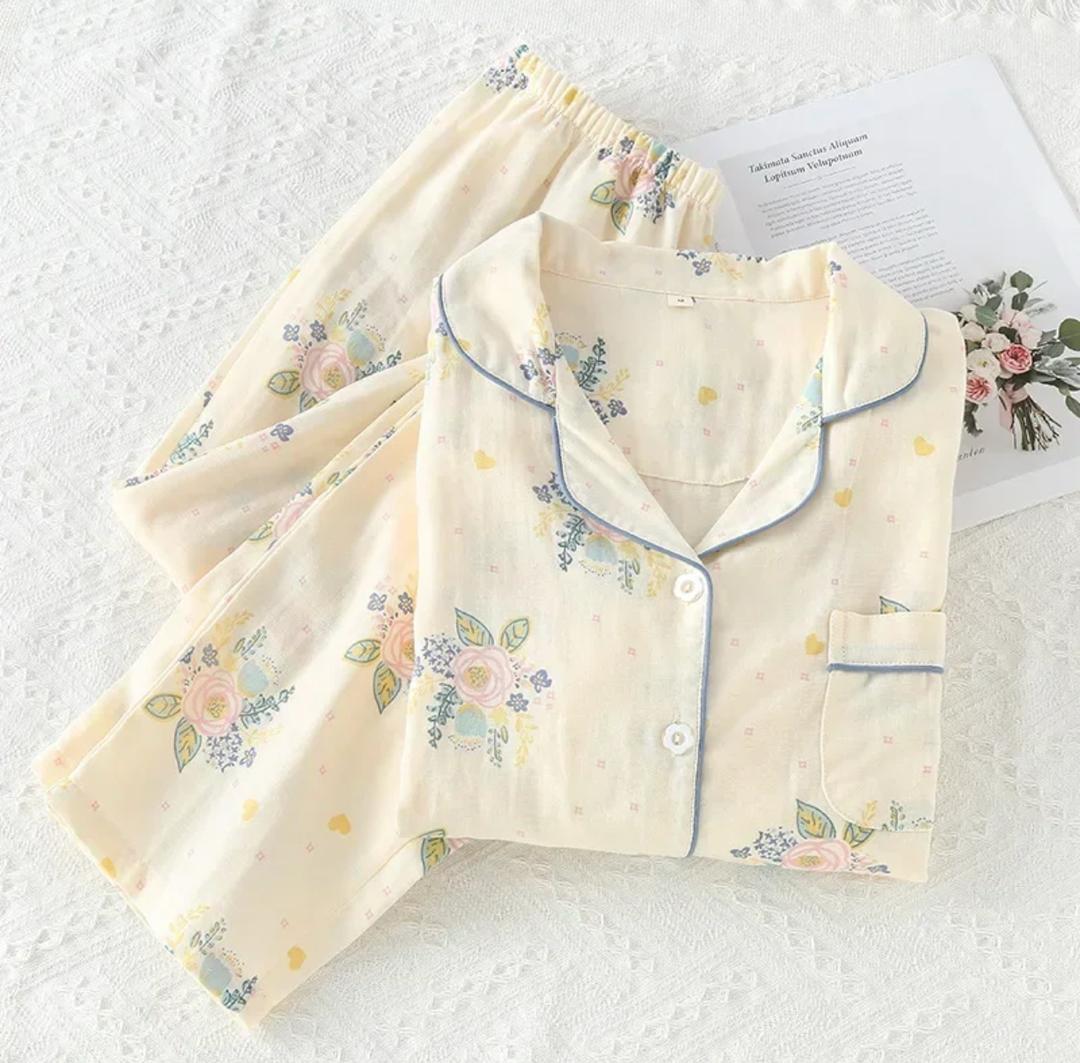 Anyaa Floral Nightsuit In Beige - Image 2