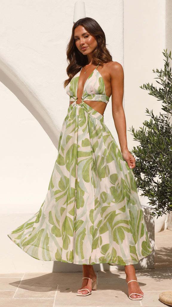 Arabella Floral Summer Maxi Dress In Olive - Image 4