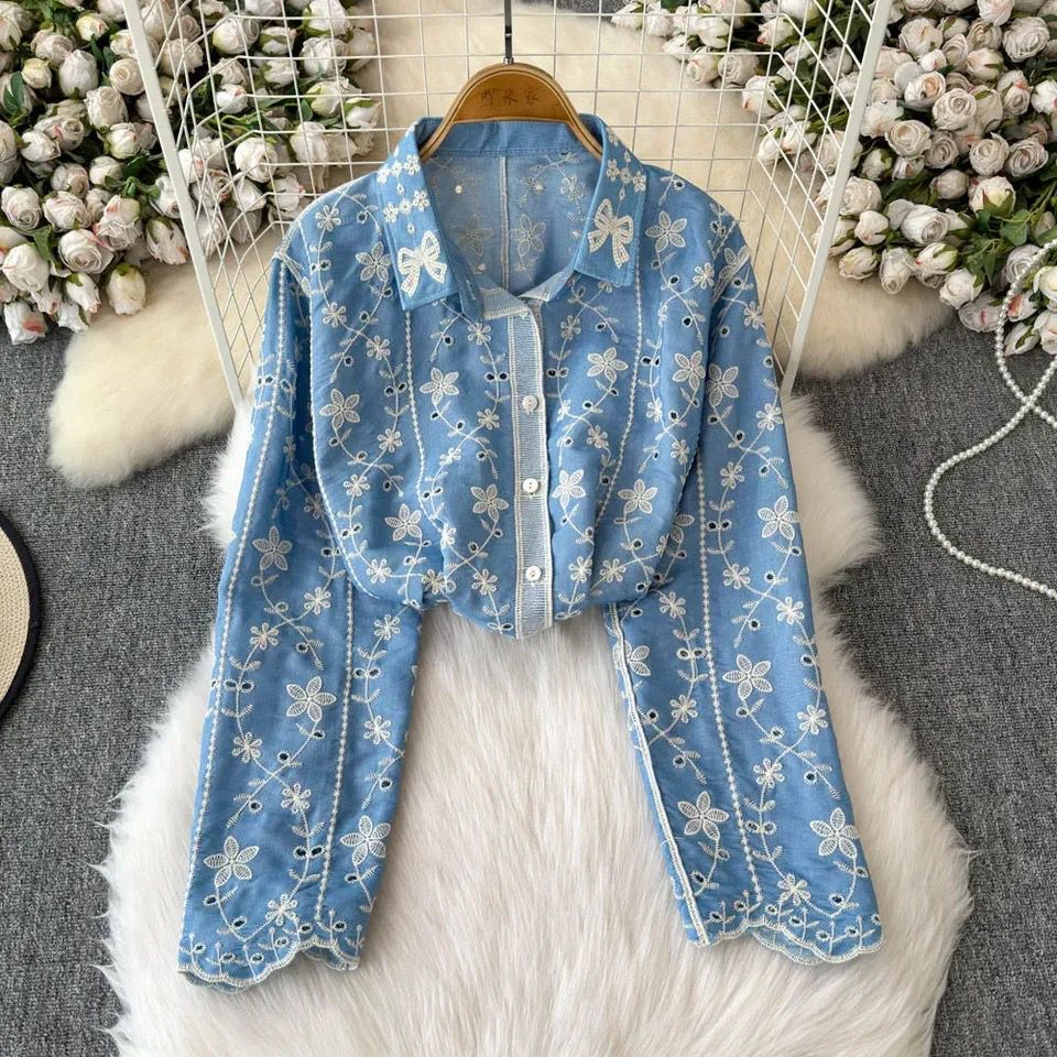 Aria Premium Embroidered Cotton Shirts In Blue - Image 2