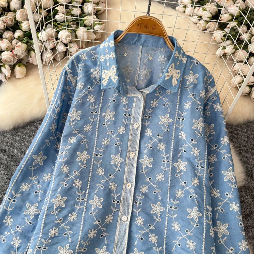 Aria Premium Embroidered Cotton Shirts In Blue - Image 6
