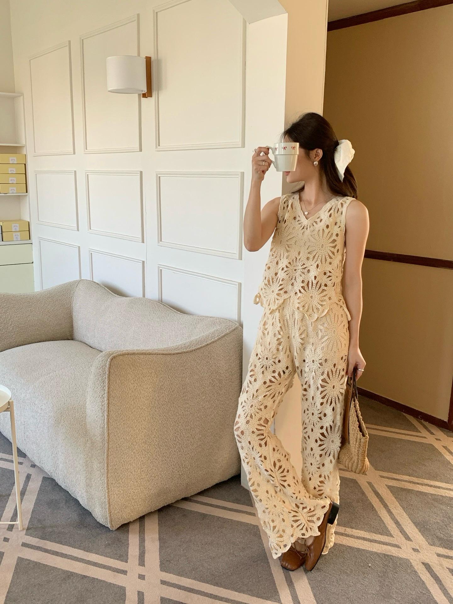 Astley Crochet Coord Set In Beige - Image 4