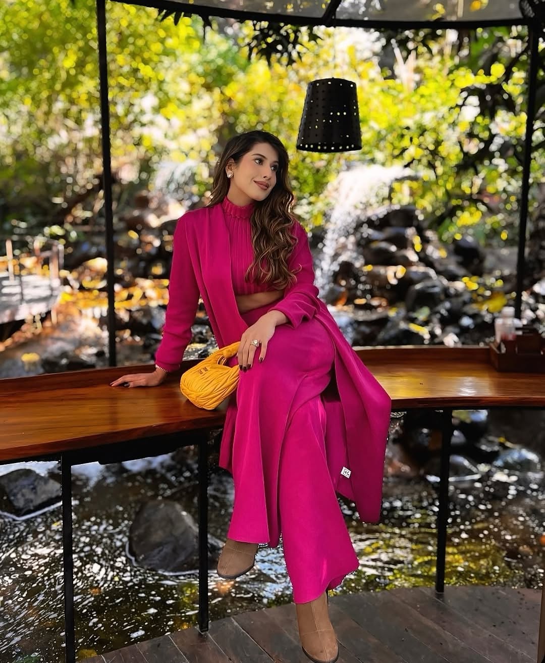 Aubrey Luxe Winter Coord Set with Cape In Pink - Image 11