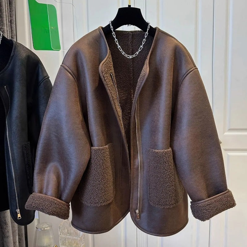 Aylin Faux Leather Fleece Lined Coat