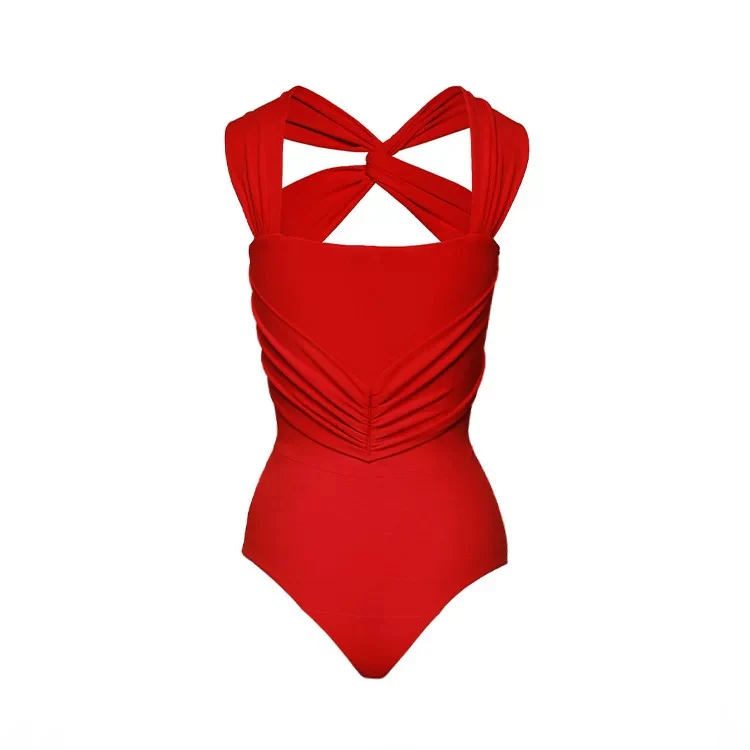 Baray Rosette Swimsuit with Pants in Red - Image 3
