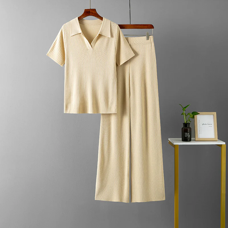 Beacon Ribbed Knit Co-ord Set In Beige - Image 2