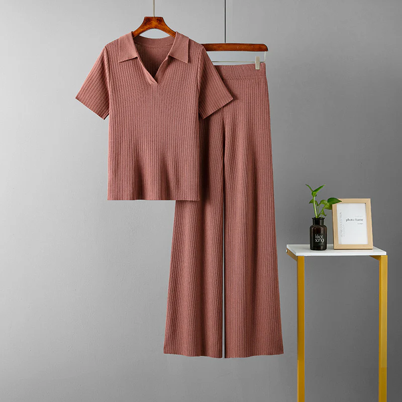Beacon Ribbed Knit Co-ord Set In Burgundy - Image 2