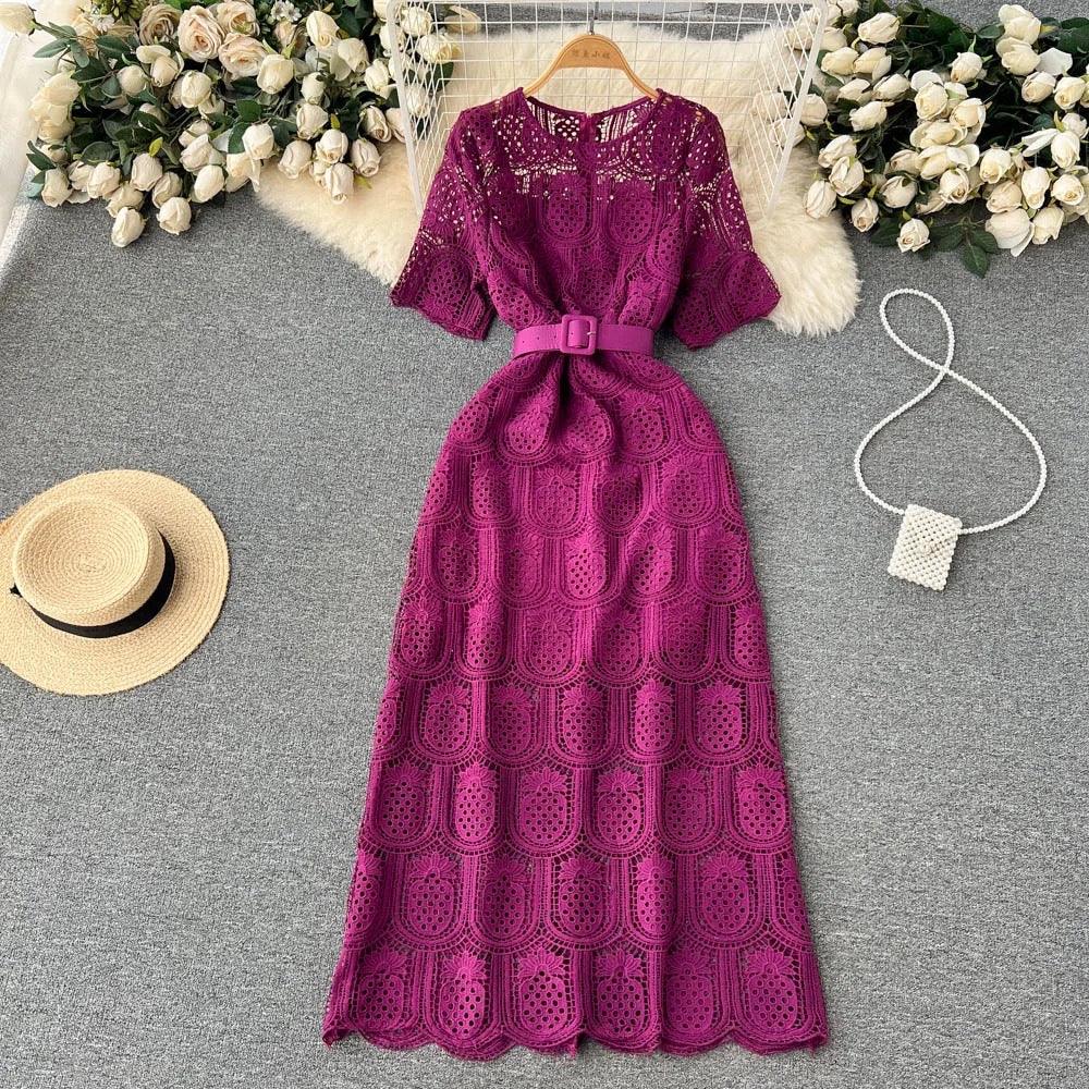 Bisco Luxury Lace Dress with Belt - Image 3