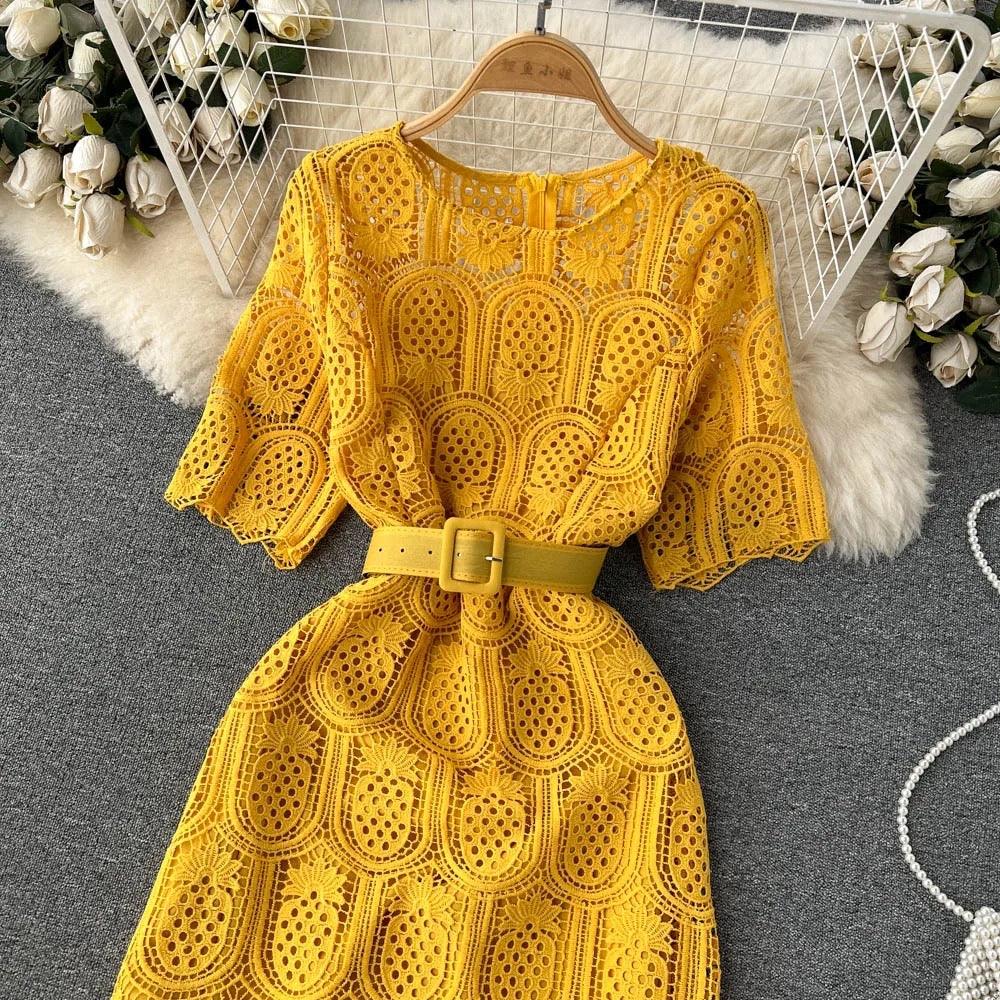Bisco Luxury Lace Dress with Belt - Image 4