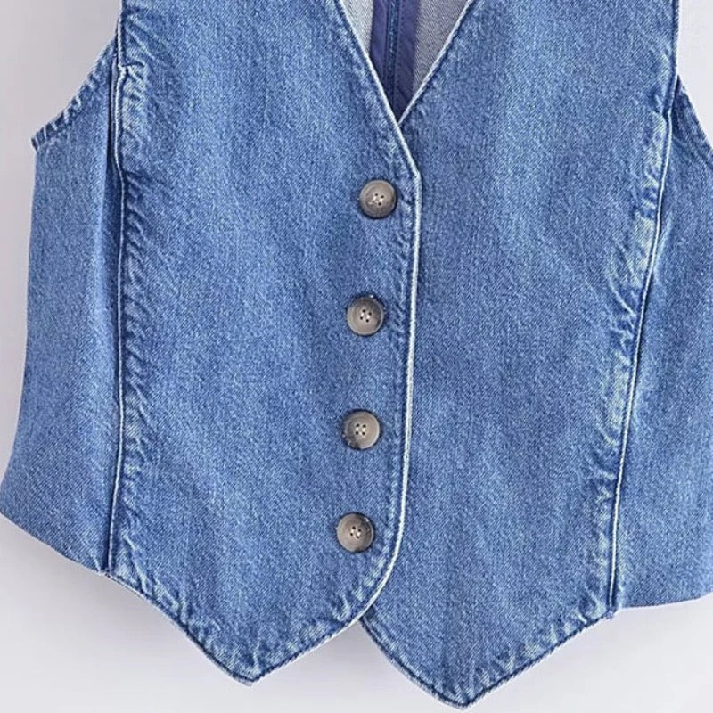 Cairo Denim Statement Vest Tops - Image 3
