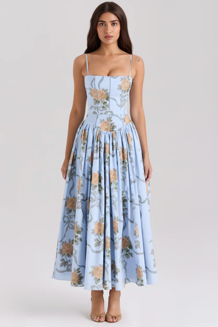 Calina Luxe Floral Midi Dress In Blue - Image 2