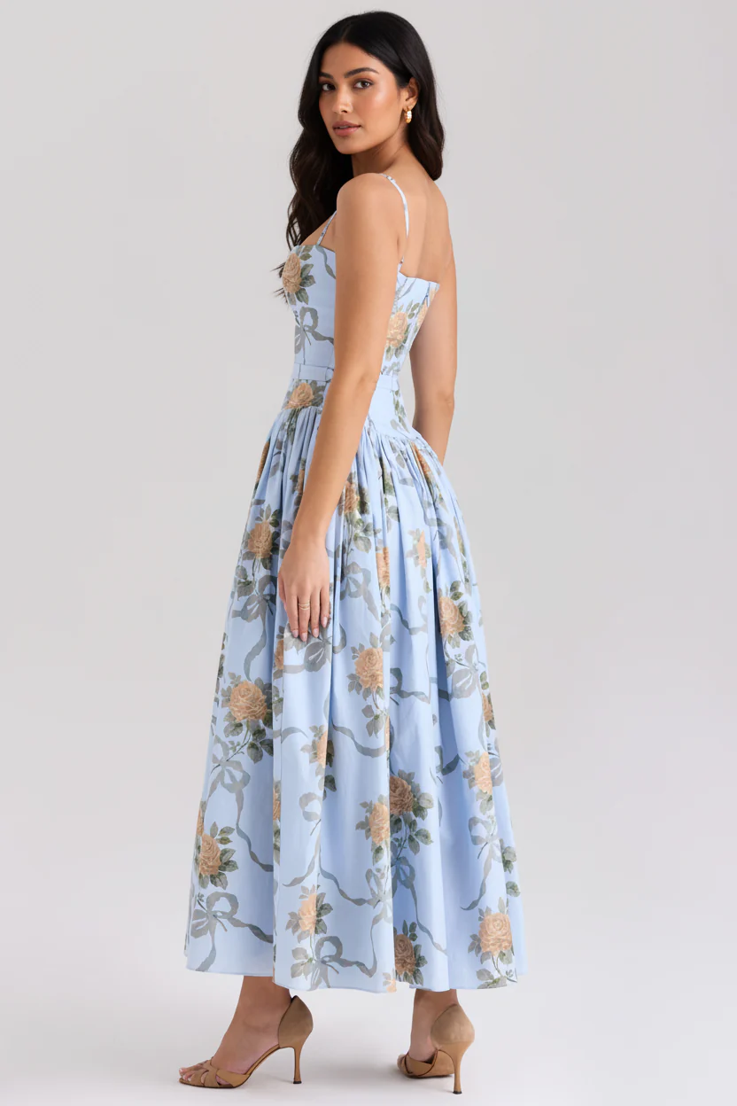 Calina Luxe Floral Midi Dress In Blue - Image 3