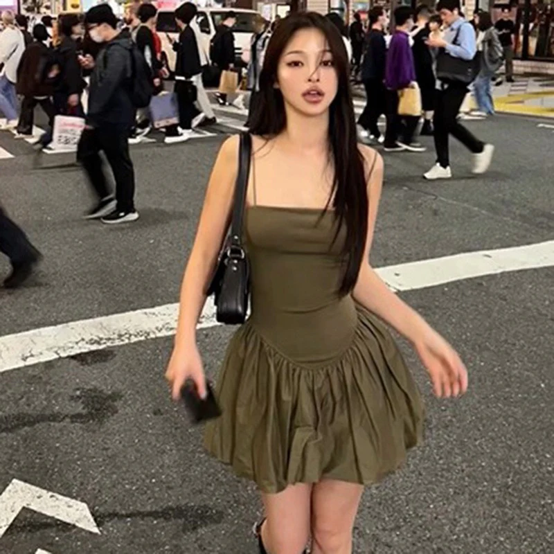 Camille Statement Balloon Dress In Olive - Image 3