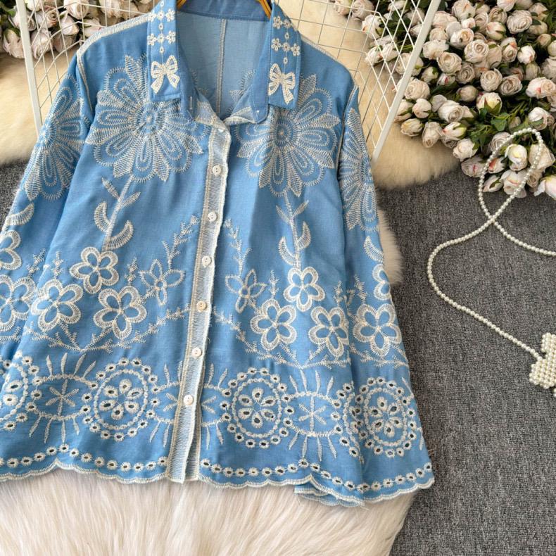Caro Premium Embroidered Cotton Shirts In Blue - Image 5