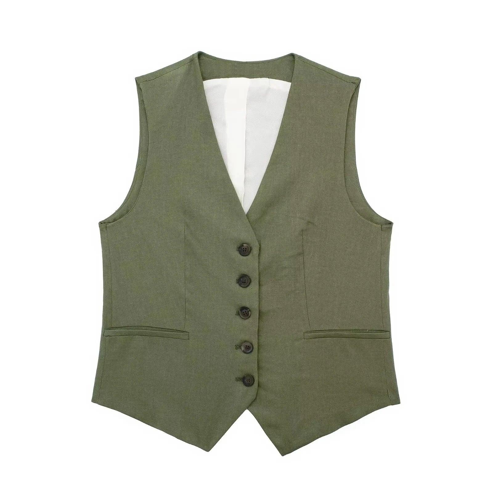 Carter Linen Coord Set in Olive - Image 2