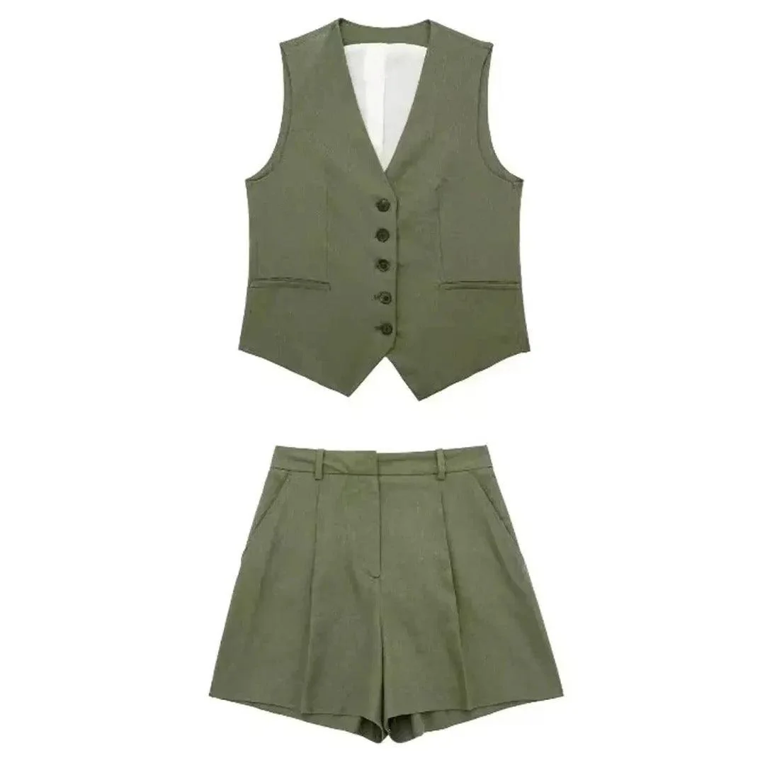 Carter Linen Coord Set in Olive - Image 4