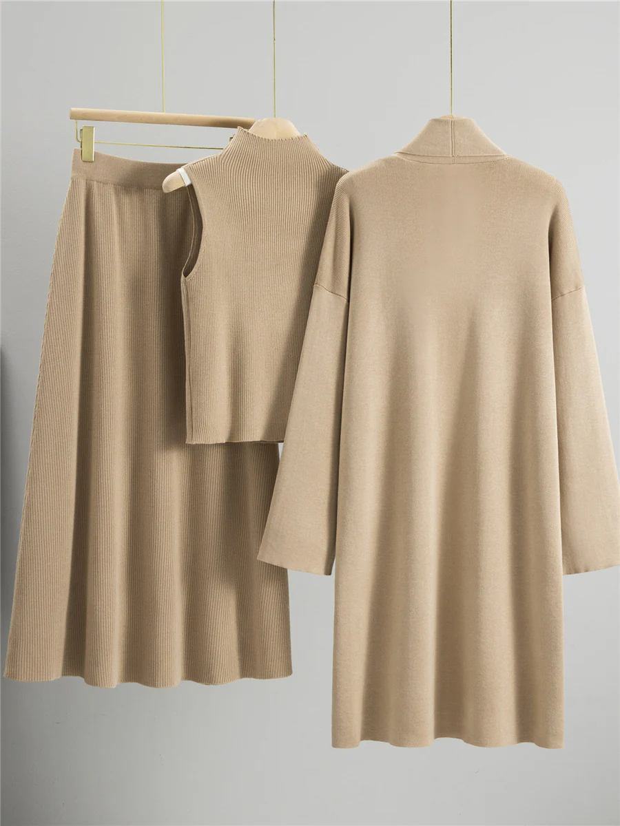 Casia Luxe Coord Skirt Set With Cape In Brown - Image 2