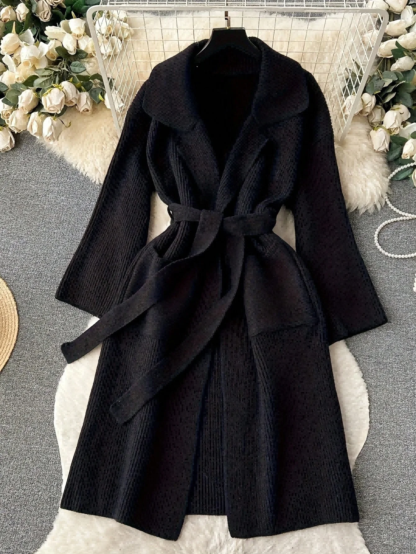 Catrina Winter Shrug With Belt In Black