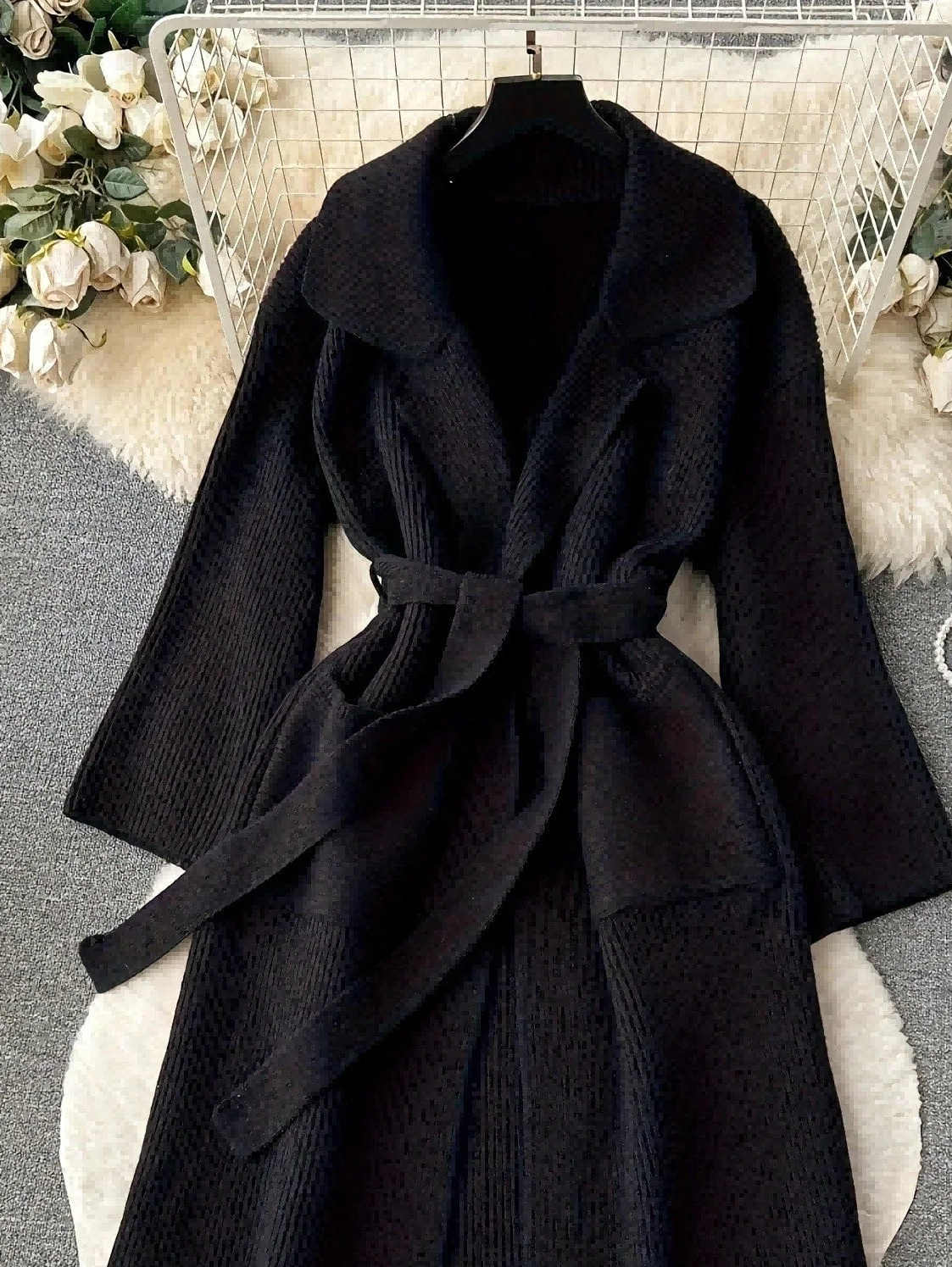 Catrina Winter Shrug With Belt In Grey - Image 3