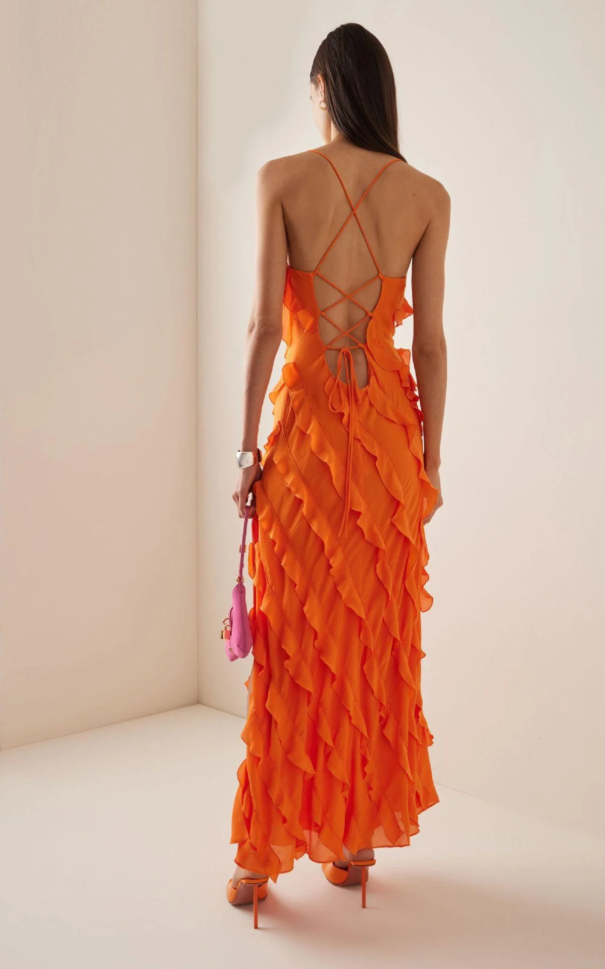 Caynne Ruffled Maxi Dress In Orange - Image 3