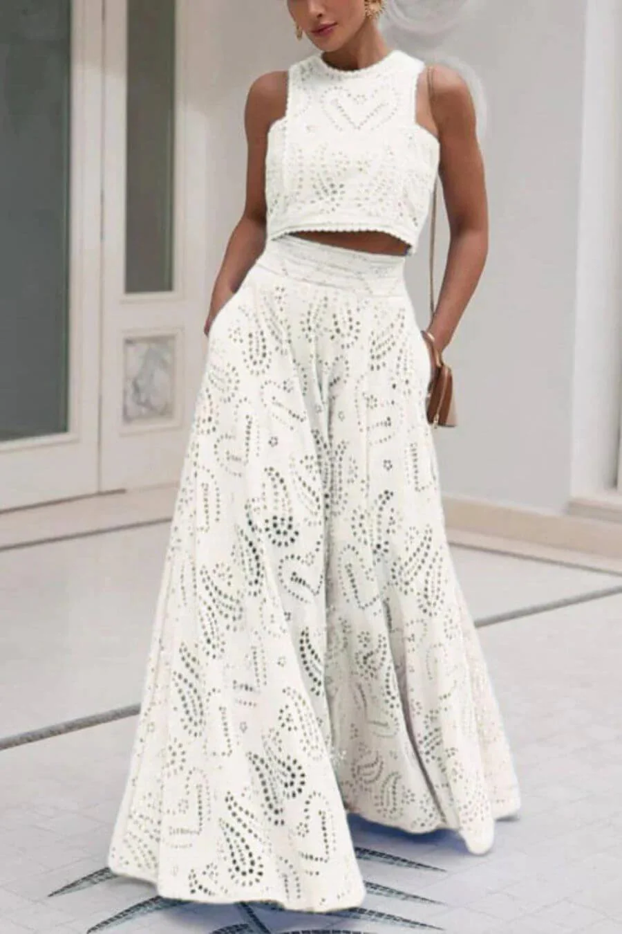 Celine Eyelet Summer Coord Set In Lime - Image 2