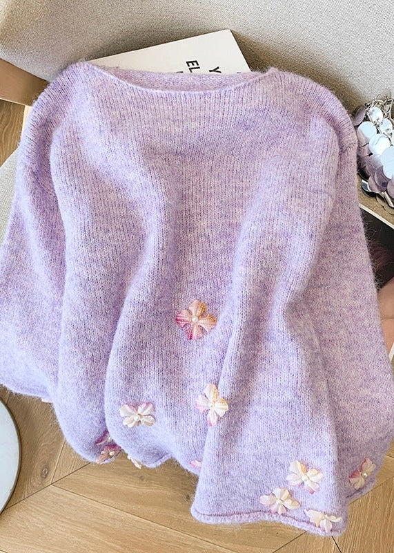 Chiara Floral Oversized Sweater In Lilac - Image 3
