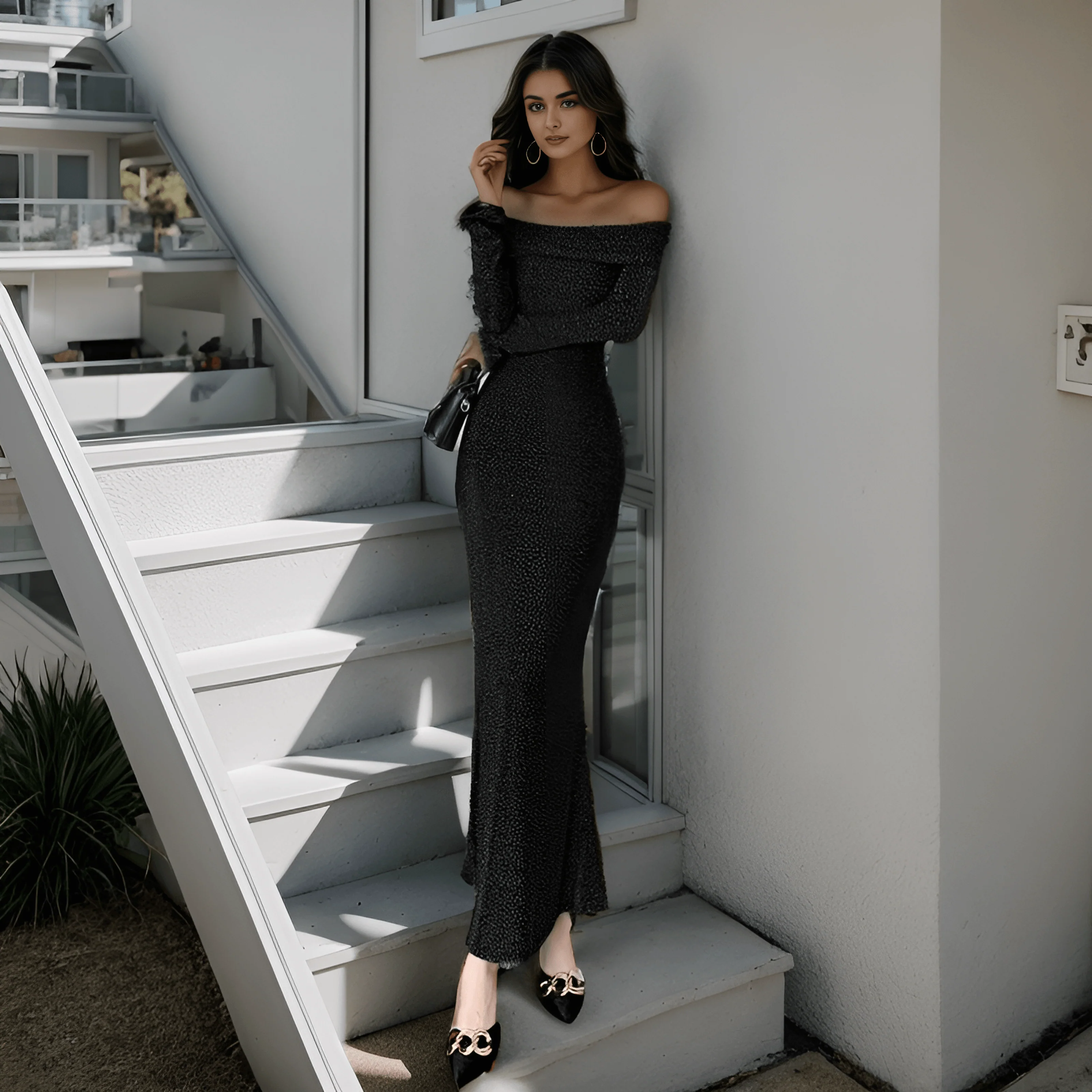 Chicca Off Shoulder Bodycon Evening Dress - Image 2