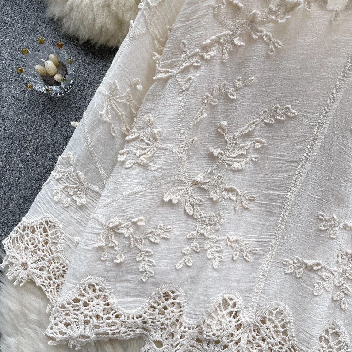 Cia Embroidered Cotton Shirt In Beige - Image 3