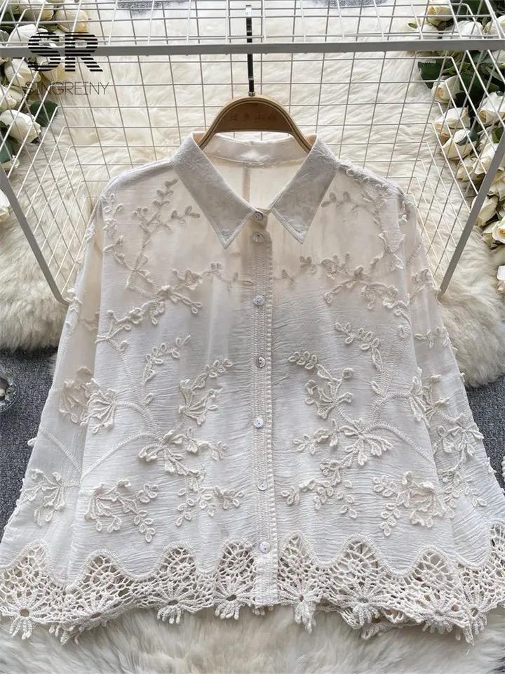 Cia Embroidered Cotton Shirt In White - Image 2